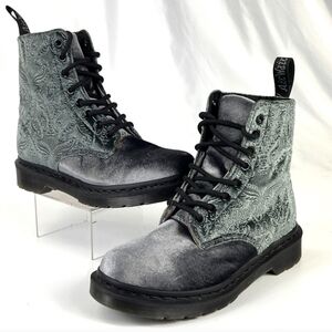 Dr. Martens Brocade Velvet Gray Combat Boots Size 6 Witchcore Grunge Goth